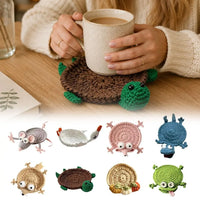 Handmade Crochet Craft Crochet Animal Coaster Soft Knitted Non-Slip Base Cute Cartoon Cup Mat Animal Shape Design