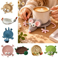 Handmade Crochet Craft Crochet Animal Coaster Soft Knitted Non-Slip Base Cute Cartoon Cup Mat Animal Shape Design