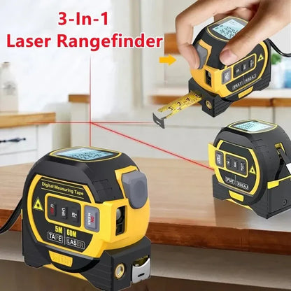 Laser Tape Measure 3 in 1 Digital Tape Measure High Precision Laser Rangefinder Steel Tape Measure